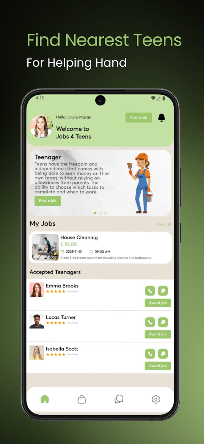 Jobs 4 Teen app profile screen