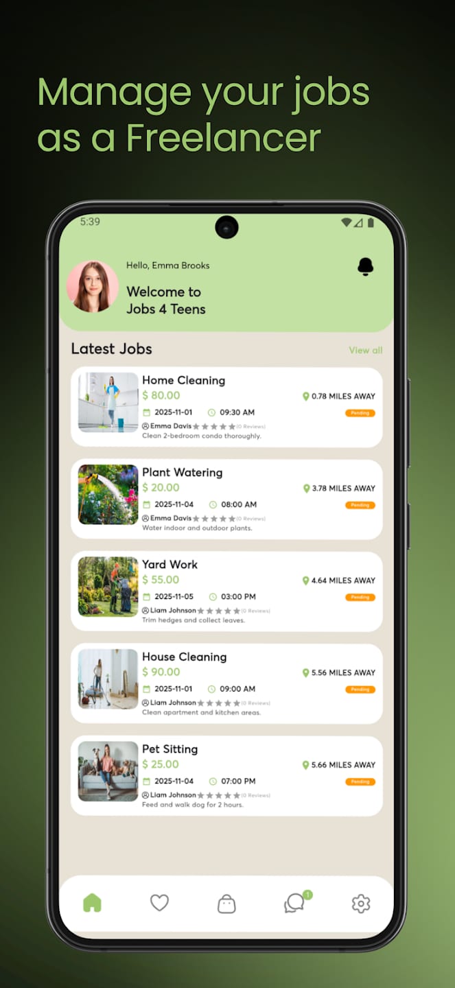 Jobs 4 Teen app job listing screen