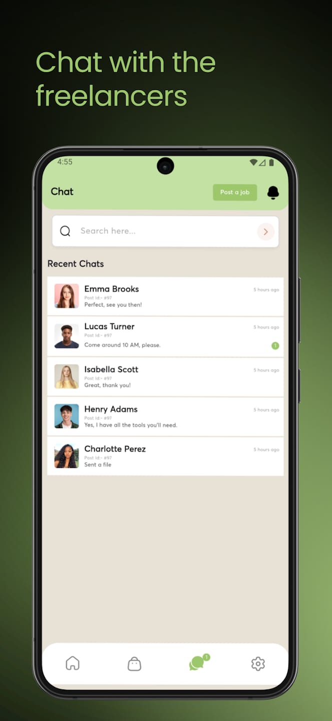 Jobs 4 Teen app messaging screen